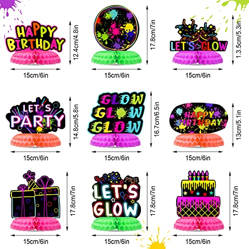 9 Pcs Real Glow In Dark Party Supplies, Glow Under Uv Black Light Reflective Ink Printing Neon Honeycomb Birthday Decorations Neon Table Centerpieces Table Decorations For Uv Glow Theme Party Favor #TOP3