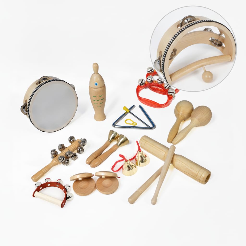 Strumenti Musicali Bambini 1 Anno in Legno, Set di Percussioni Educativo per l'Educazione Prescolare , Set didattico in legno originale da 11 pezzi