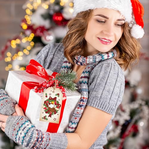 Geschenkanhänger Weihnachten, 50 Stück Weihnachtsanhänger Klein, Anhänger Zum Beschriften, Geschenkanhänger Papier, Geschenk Etiketten Anhänger für Weihnachtsgeschenke Weihnachtsbäume Flaschen Deko