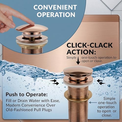 Image of BASSINO Premium 5 Inch Brass Waste Coupling /Washbasin Drainer /Rust-Proof Pop-Up for Basin /Drain Stopper for Tabletop, Wall-Mount & Pedestal Wash Basins(Glossy-Rosegold)