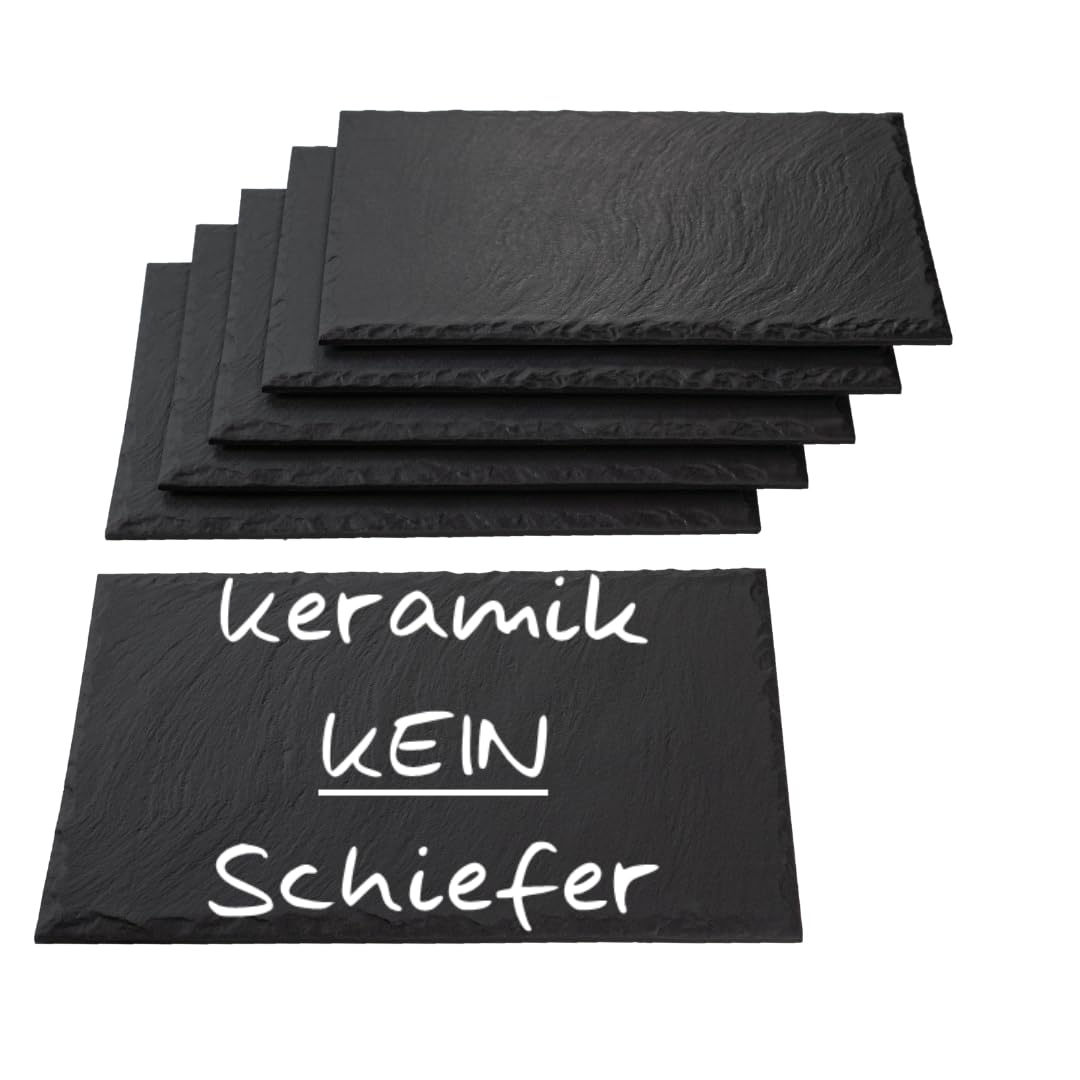 Servier- und Grillplatte aus Keramik in Schieferoptik 28x19cm • 6 teilig in anthrazit • Leichte Reinigbarkeit • Fleckenbeständig • Kratzfest • Spülmaschinenfest • Grillplatte bis 1000°C