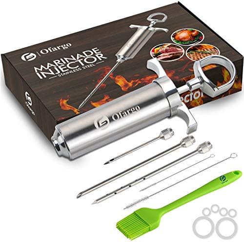 Ofargo Meat Injector, Meat Injectors for Smoking with 3 Marinade Food Injector Syringe Needles, Injector Marinades for Meats, Turkey, Brisket; 2-oz Capacity