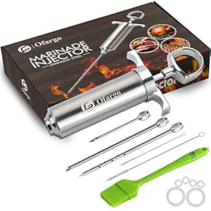 Ofargo Meat Injector, Meat Injectors for Smoking with 3 Marinade Food Injector Syringe Needles, Injector Marinades for Meats, Turkey, Brisket; 2-oz Capacity