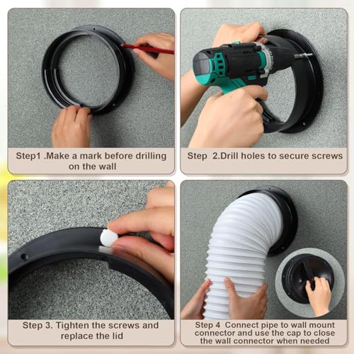 Image of 1 Portable AC Wall Vent Connector, 6 and 6.5 Inches, Black