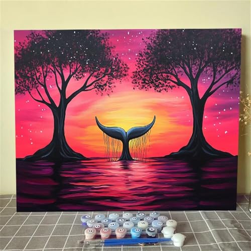 Pintar por numeros adultos arbol rojo lienzo DIY decoracion 80x60cm 2