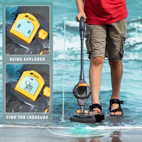 Image of Metal Detector for Kids, IP68 Waterproof 3-10 Year Kids Metal Detector Kit with LCD Display, Automatic Sensitivity Adjustment, 6.55 inch Search Coil, 1.65lb Lightweight Boys Girls Gift, Carbon Black