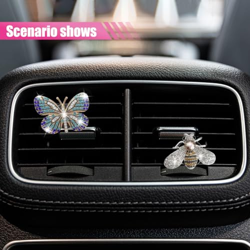 Image of GLSOWEE 4PCS Bling Butterfly Car Air Vent Clips, Crystal Rhinestone Bee Car Air Conditioning Outlet Clips, Cute Auto Interior Decoration Accessories for Women Girls (Bee&Butterfly)
