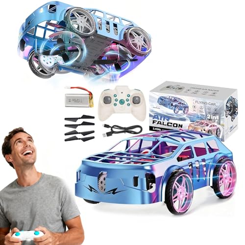 Flying Car, Flying Remote Control Car, 2 in 1 Flying RC Cars Drone, Remote Control Quadcopter with Headless Mode, One Key Take Off/Landing, LED Lights, Easy to Fly Toy Drones, Men’s Day Gift (Blue)