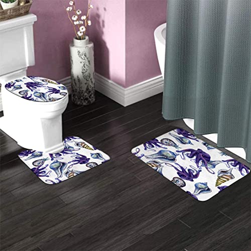 Badezimmerteppich-Set, 3-teilig, Octopus Sea and Ocean Life, Schalentiere, waschbare Badeteppiche, rutschfest, mit Rückenpolster, Konturteppich und Toilettendeckelbezug – Bild 4