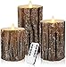 Aku Tonpa Pine Bark Effect Flameless Candles Battery Operated Pillar Real Wax Flickering Moving Wick Electric LED Candle Sets with Remote Control Cycling 24 Hours Timer, 4" 5" 6" Pack of 3