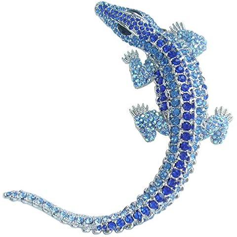 Sindary 4.13" Unique Animal Alligator Crocodile Brooch Pin Austrian Crystal UKB5009 (Silver-Tone Blue) Cover