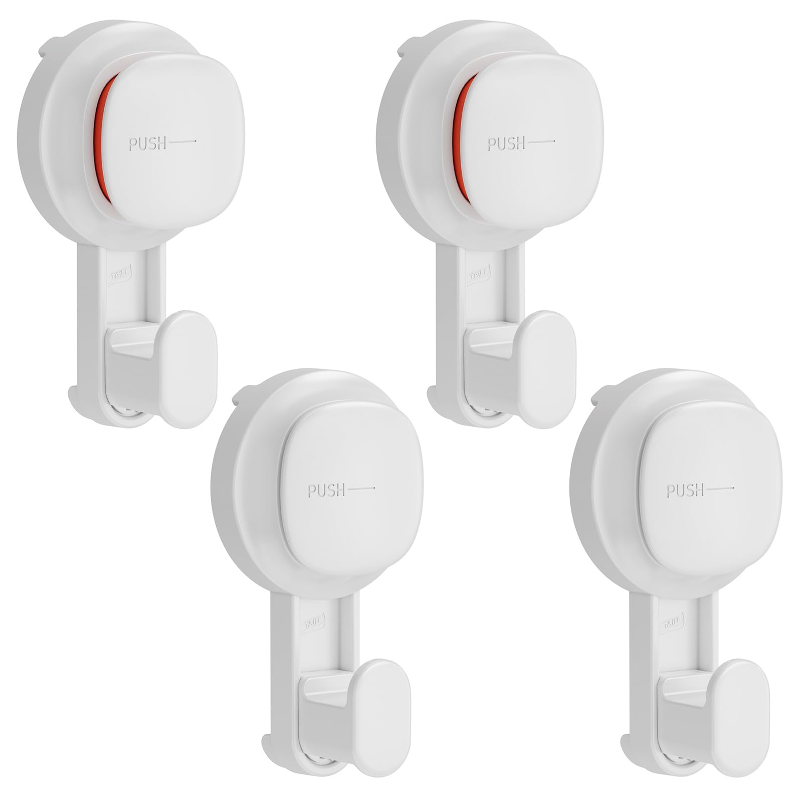 TAILI Suction Hooks for Bathroom with Vacuum Suction Cups 4 Packs Heavy Duty Shower Bathroom Hooks No Drilling Reusable Waterproof Removable Hanger for Shower, Kitchen Towel, Robe and Clothes