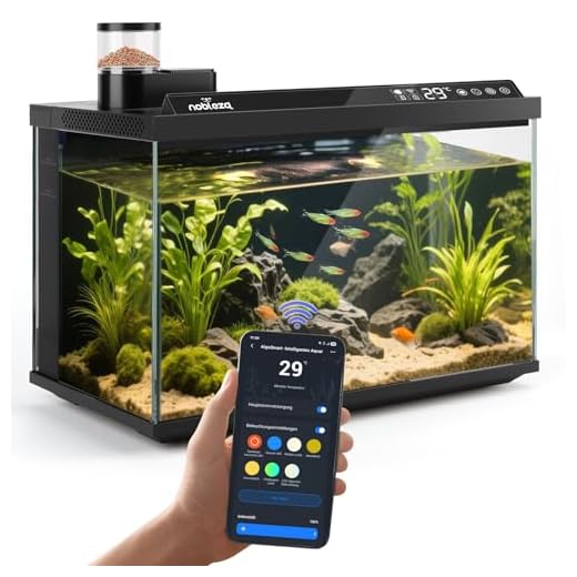 Nobleza Smart Aquarium 30L – App-Steuerung, Intelligentes Fischbecken mit 3-Stufen-Filter, EIN-Knopf-Wasserwechsel – Aquarium Komplettset mit Fernfütterungssystem