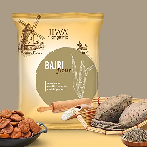 Jiwa Organic Bajri Flour / Atta| Soft Fluffy Rotis | Chakki Ground Pearl Millet Flour | Naturally Gluten Free | 100% Natural Bajra | 1 Kg For Rs. 142