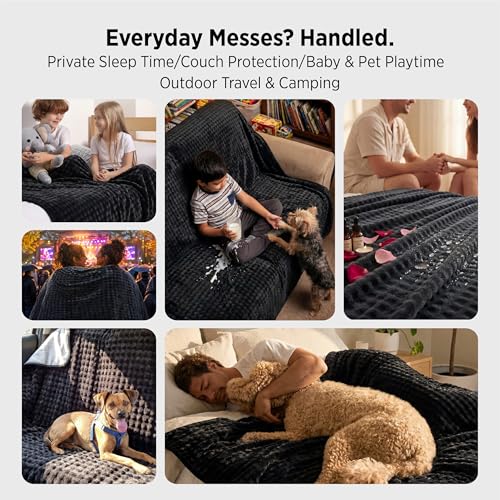 Bedsure Soft Bubble Waterproof Blanket for Couch Black/Grey 50"x60" | Dog Puppy Blanket, Couch Sofa Cover Bed Protector, Liquid-Resistant Leakproof, Outdoor, Camping, Travel, Couples Gifts - image 4