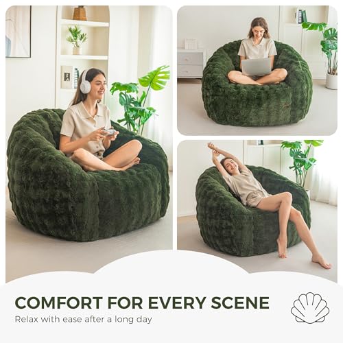 Image of MAXYOYO Giant Bean Bag Chair for Adults, Stuffed Shell-Shaped Large Bean Bag Couch, Cozy Living Room Chair with Filler, Floor Sofa Lazy Sofa for Bedroom Living Room, Green, Standard