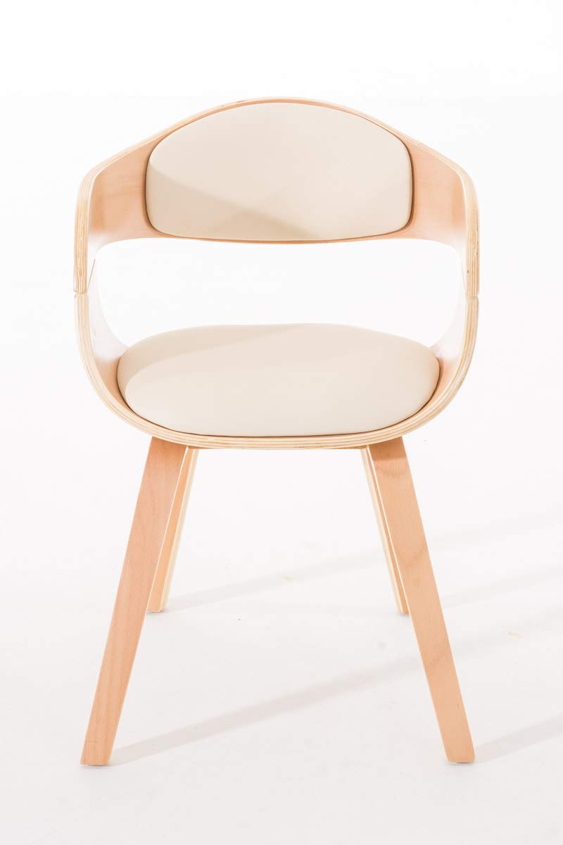 CLP Esszimmerstuhl ergonomisch Kingston, gepolsterte umlaufender Rückenlehne, Kunstlederbezug & Holzgestell, belastbar bis 150 kg, Farbe:Natur/Creme