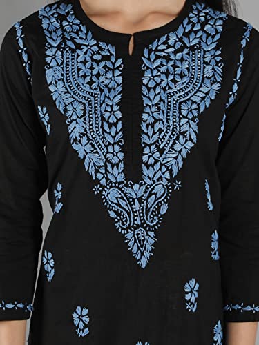 Image of Seva Chikan Hand Embroidered Lucknowi Chikankari Cotton Kurta Kurti for Womens SCL4219