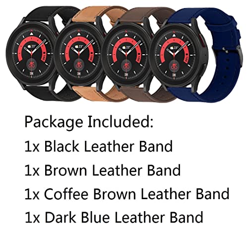 ?4 Pack?Leather Band for Galaxy Watch 5 Pro 45mm/4 Classic 46mm 42mm Bands, O.B.O 20mm Watch Strap Compatible for Samsung Galaxy Watch 5/4 40mm 44mm/Active 2/3 41mm Band, Brown,Coffee,Black,Dark Blue