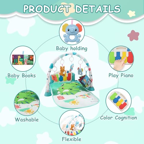 BOMPOW Baby Play Gym Mat, Play Activity Mat with Music and Lights, Piano Gym, Early Development Baby Gift for Babies Newborn Tummy Time Play Mat - Image 5