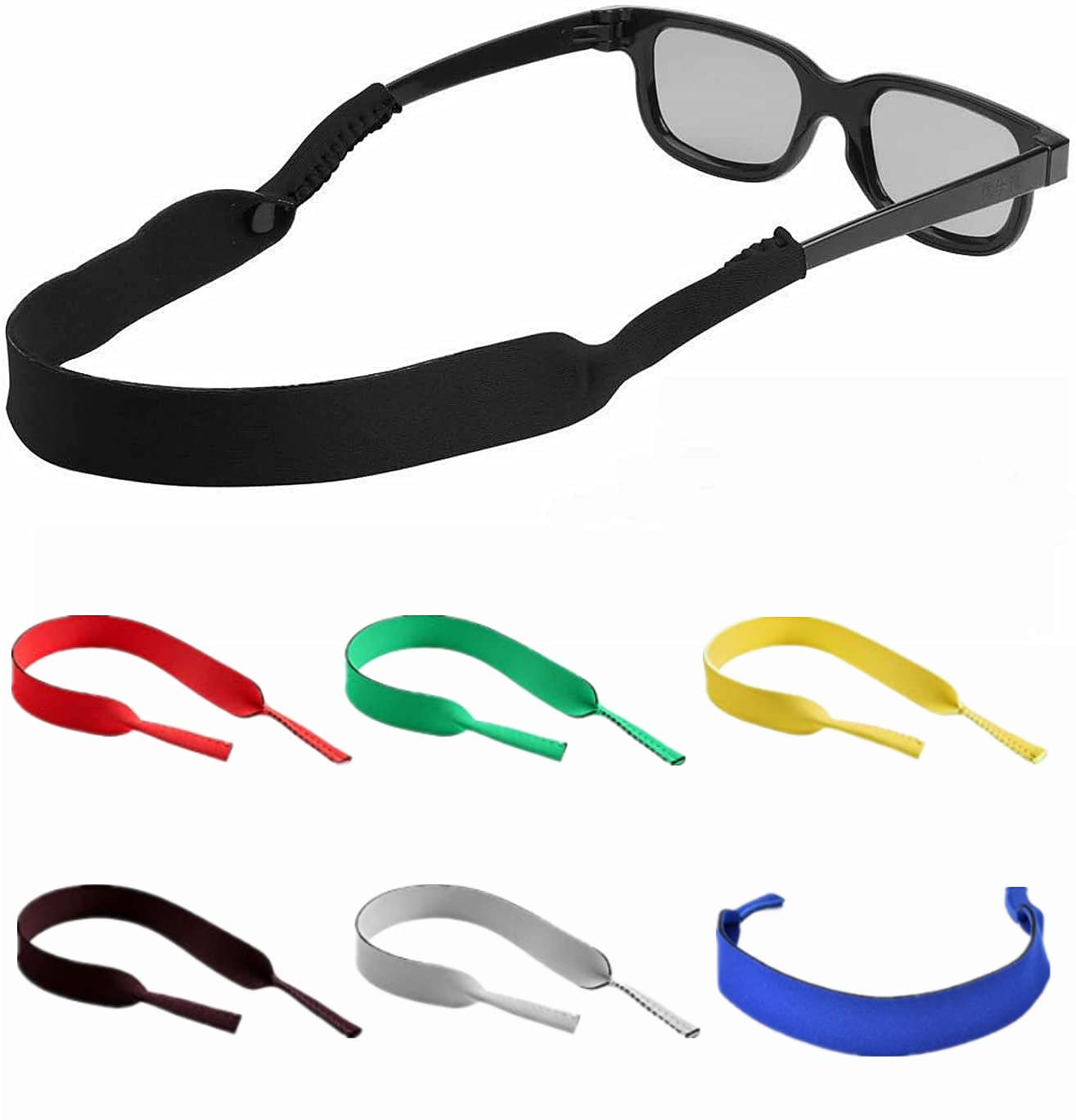 Voarge 6 Cordón elástico neopreno para gafas de sol y gafas deportivas, Porta gafas Gafas para la cabeza Banda para la cabeza Flotador antideslizante Cuerd