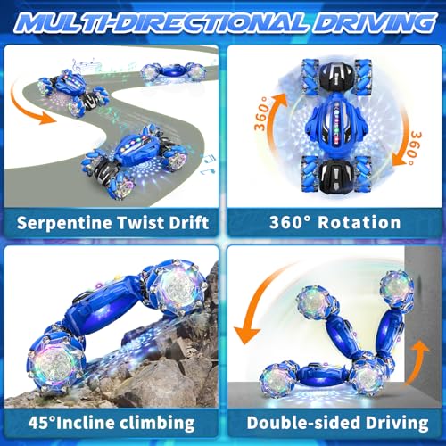 Image of Gesture Sensing RC Stunt Car - Boys Toys Age 6-12, 4WD Hand Controlled Remote Control Car with Light & Music, 360Rotation Twist Vehicle Toy, Christmas Birthday Gift for Boys Girls Age 6 7 8 9 10 11+