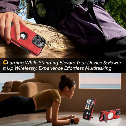 Coque cuir iPhone 16 Pro Max rouge avec support MagSafe chic - 4