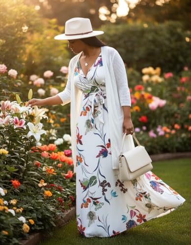 Image of FANDEE Plus Size Maxi Dress for Women Casual Summer Sundress V-Neck 3 /4 Sleeve