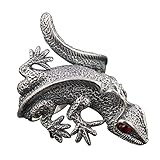 Ancho:31mm;N.W.:7.9g ForFox Anillo de lagarto de plata de ley 925 negro con ojos rojos para hombres mujers abierto y ajustable