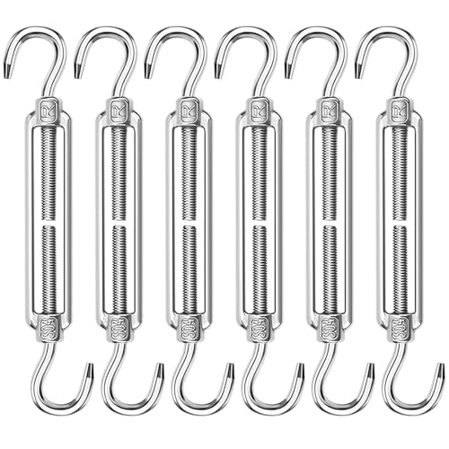 ANOMM 6PCS M6 Turnbuckle Wire Tensioner, 304 Stainless Steel Adjustable Turnbuckle Hook, Eye Rope Cable Tension, Heavy Duty Sun Shade Sail Fixing for Rope Tightener, Garden Wire, ClotheslineTensioner