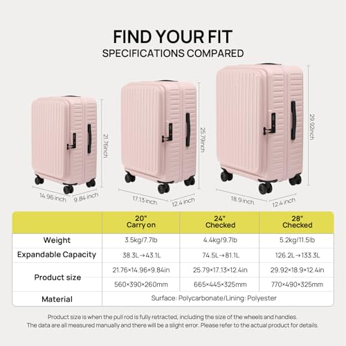 Image of NINETYGO Top Opening 24 Inch Medium Checked Luggage, Expandable & Lightweight, Scratch Resistant PC Hardside with Deep Cabin Design, TSA Lock & 360 Spinner Wheels (Light Pink, Alps)