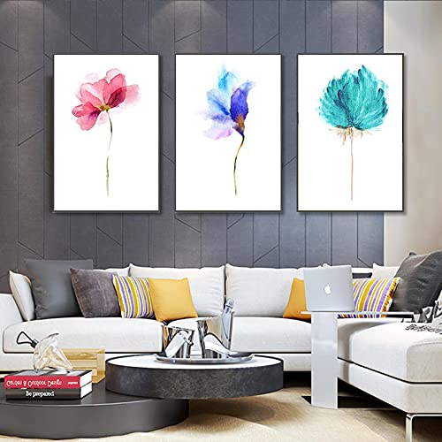 Art mural encadré 3 pièces de fleurs aquarelle 50x70cm pour déco maison