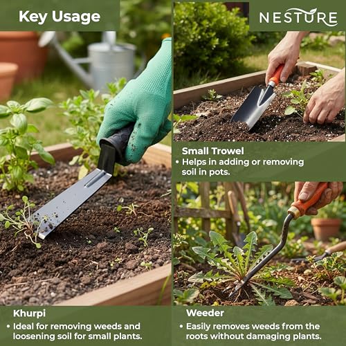 Image of Gardening Tools Set for Home Garden | Weeder, Khurpi & Trowel Kit | Heavy Duty Garden Hand Tools Set (Orange & Black)