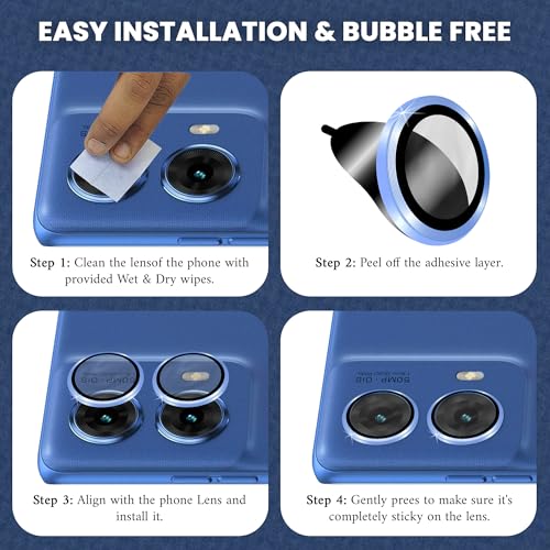 Image of ArmourPro Camera Rings Tempered Glass for Motorola Edge 50 Fusion and Moto G85, Tough HD Individual Aluminum Alloy Rings 9H Camera Cover, Scratch-Resistant,Camera Lens Protection| Blue, 1 Pack