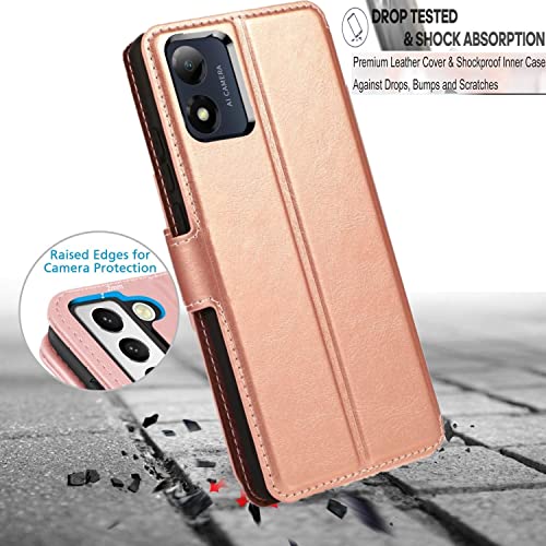 NWNK13 For Motorola Moto E13 Case Leather Wallet Book Flip Folio Stand View Phone Cover with Card Slots Kickstand for Motorola E13 (Rose Gold - Image 3