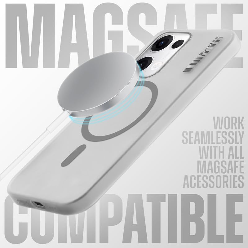 Image of Mr. Case Back Cover for Oppo Reno 13 5G Elegant Frosted White Translucent Back | Only Compatible with Wireless Magnetic Accessories | Anti-Scratch Shockproof Phone Case - Grey