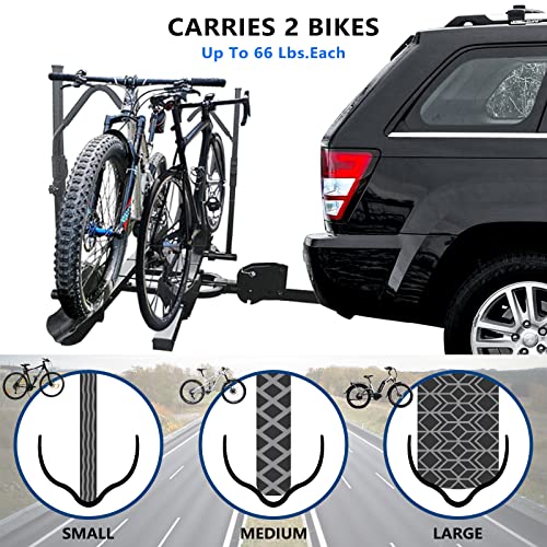 Ninte Bike Hitch Rack For Car Carries 2 Ebike Rack Fits Fat Tire,Mountain Bike,Standard Bicycles,Smart Tilting Easy Access To Trunk 2 Bikes Heavy Duty，Bikes X 66 Lbs (132 Lbs Capacity Total) #TOP4