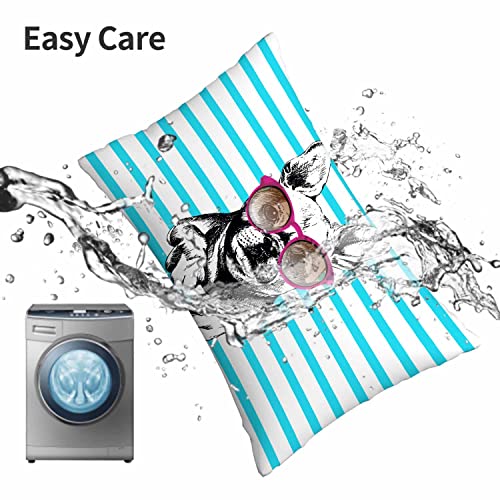 Mugod Cushion Cover Case French Bulldog With Sunglasses On Blue Lines Background,Decorative Throw Pillow Case For Sofa Couch Bed Chair,20X30 Inches #TOP7