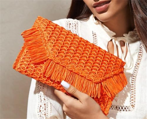 Bolso clutch tejido de paja para mujer, ligero, ideal para verano miniatura 2