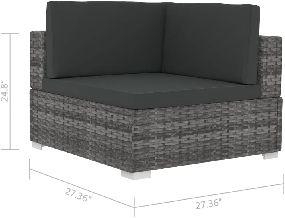 Patio Loveseat, 10.8x10.8x9.8 in Gray PE Rattan Corner Sofa, Steel Frame, Dark Gray Cushions, Adjustable Feet for Balcony/Garden