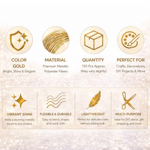 Image of Asian Hobby Crafts Floral Flexible Art and Craft Wire for DIY Flower Making, Hobby Crafts, Jewelry & Art Projects | Flower Decoration and Floral Arrangement | Golden - 150 Pcs Approx