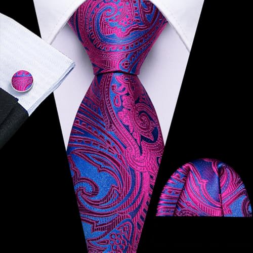 Image of Barry.Wang Paisley Tie Fashion Set Hanky Cufflinks Neckties for Men Woven Silk