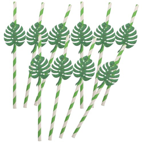 Pitillos desechables verdes con diseño de hoja Monstera 10 piezas miniatura 1