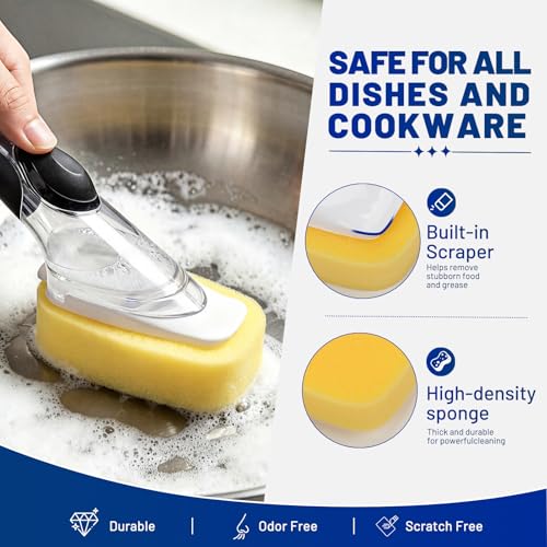 Image of Sponge Brush Refills for OXO Dish Brush 6 Pack Soap Dispensing Dish Refills | Scrub Replacement Sponge Heads for Soap Dispensing Dish Wand Scrubber, Easily Cleans Pots, Pans, Kitchen Sink