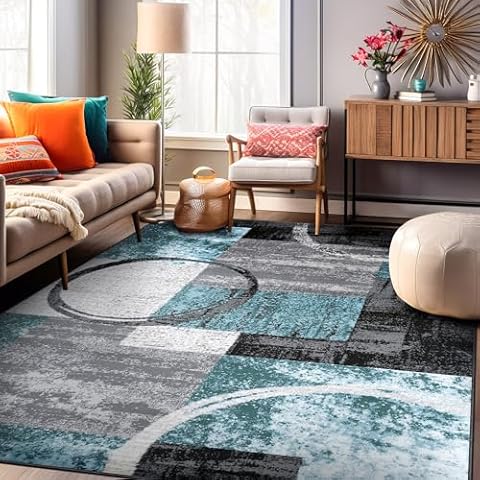Rugshop Contemporary Abstract Circle Design Soft Area Rug 5'3" x 7'3" Gray Cover