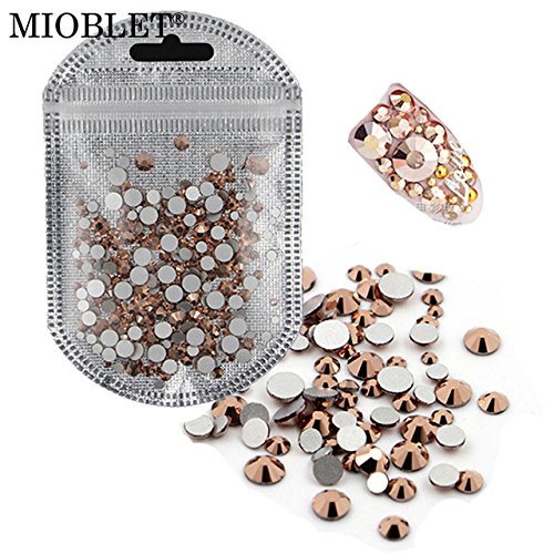 MIOBLET 300 Piece Mix Size SS3-SS30 Rose Gold Crystal Gem Nail Rhinestones Manicure Nail Gems Flatback Non Hotfix Glitter 3D Nail Art Gems Stones DIY Nails Decorations Rhinestone Accessories
