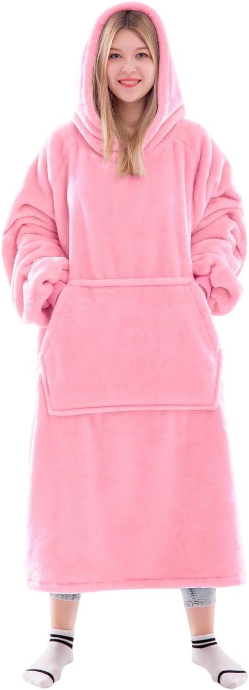 AASTIK Wearable Oversized Blanket Hoodie, Sweatshirt Sherpa With Hood & Giant Pocket, Super Soft Warm Plush Hooded for Adult Women Men All Free Size (Color Pink)