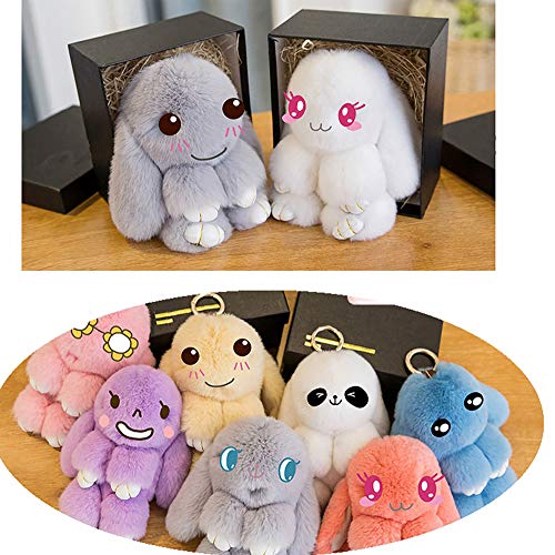 Yiseven Bunny Stuffed Animal Plush Toy Rabbit Fur Keychain Fluffy Soft Cute Fuzzy Accessories Furry Ball Key Chain Gift For Women Teens Girls Kids Backpack Purse - Black #TOP6