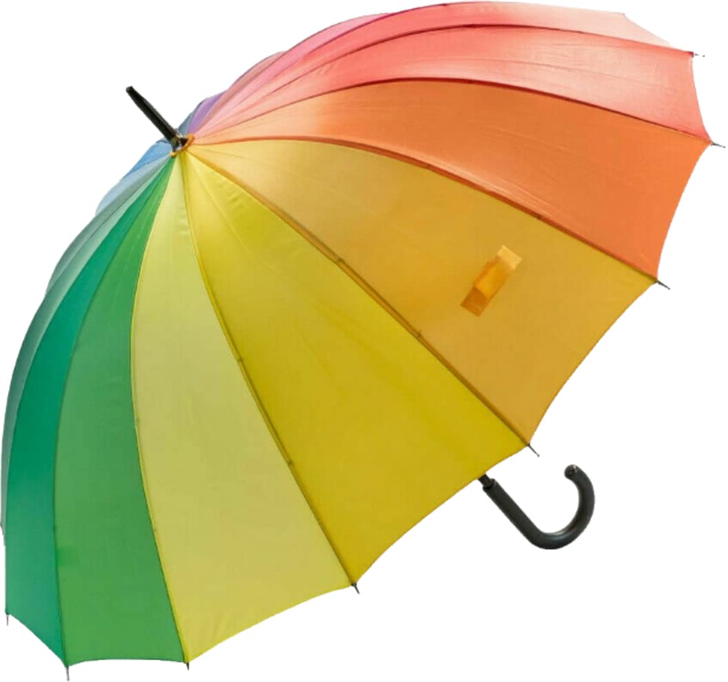 Papootz Rainbow Umbrella Large Strong Canopy Walking Rain Sun Multicoloured Stormproof