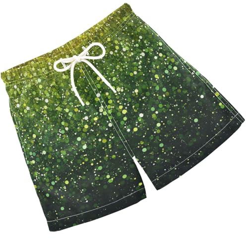 Pigsaly Boys Swim Trunks Olive Green Moss Green Gradient Flashing Gold Glitter Boys Board Shorts Swimsuit Swimwear S